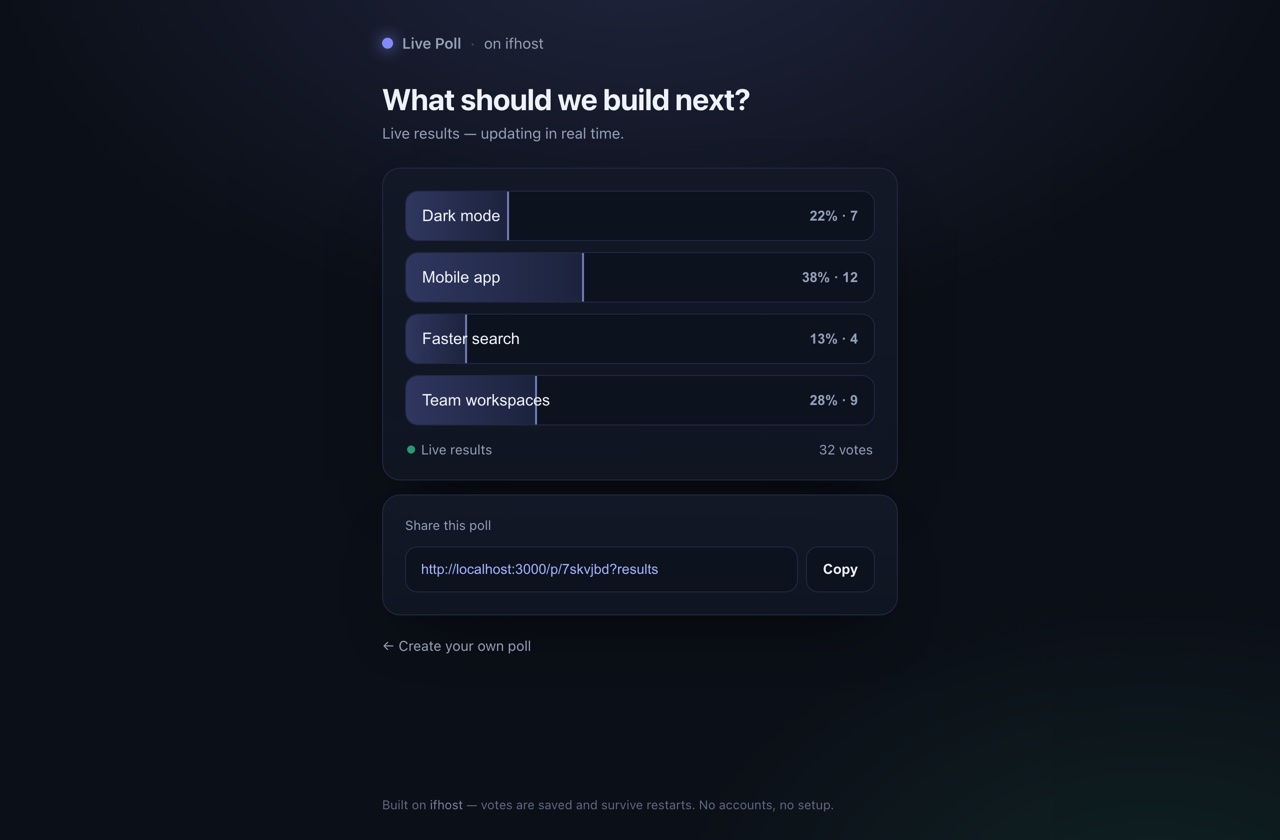 Live poll — ask a question, share the link, watch votes update live